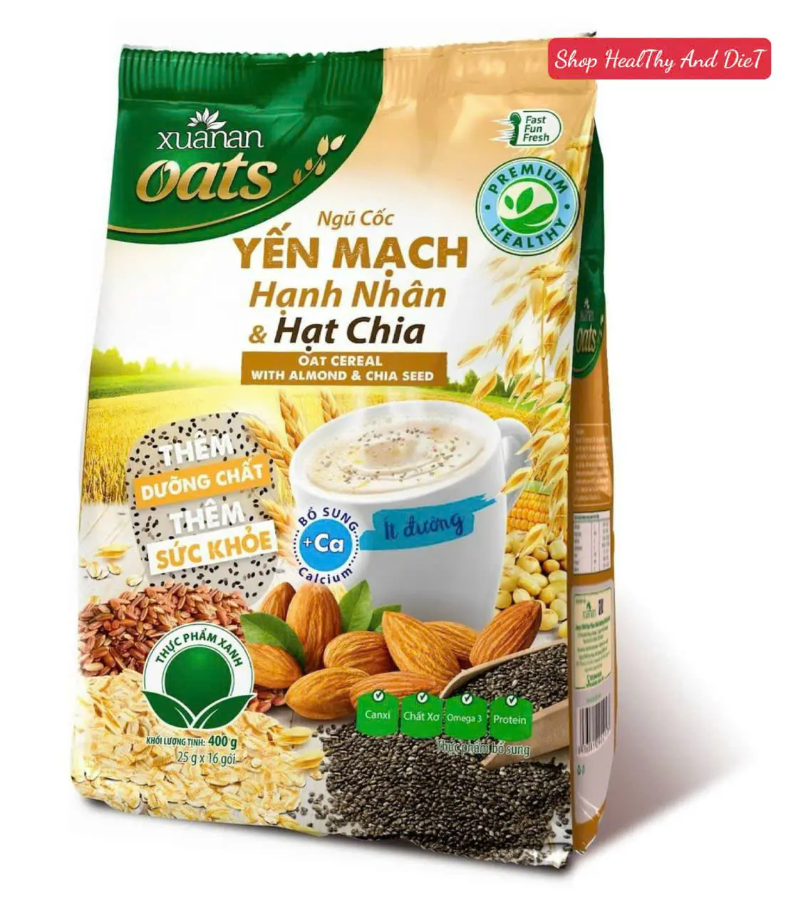 [DATE MỚI] Bột Ngũ Cốc Yến Mạch Hạnh Nhân Hạt Chia Xuân An Gói 400gr - Giảm Giá Ko Tặng KM
