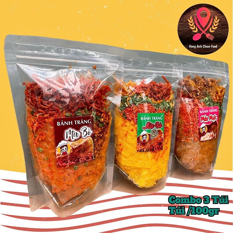 Combo 3 Bịch Bánh Tráng Trộn Long An Mix Vị Cay Ngon Ăn Vặt Snack