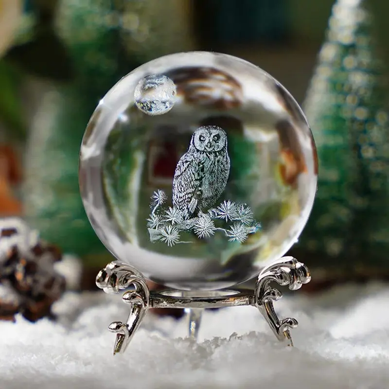 Owl Design Artificial Crystal Ball, 1 Count Creative Decoration Craft, Desktop Ornaments for Home Decor, Gifts for Friends, Figurine 3