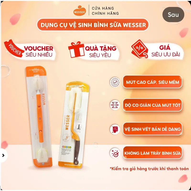 Dụng Cụ Cọ Rửa Vệ Sinh Bình Sữa Wesser 2 Đầu Đa Năng Cho Mẹ Và Bé 1
