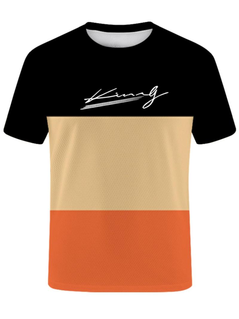 Product Introduction of Men's Regular Fit Colorblock Round Neck Tee, Casual Short Sleeve Crew Neck T-Shirt for Summer, Fashion Men's Top for Daily Wear 3