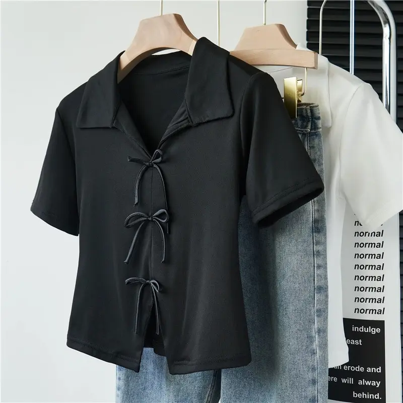 Áo Tà Xẻ Tay Ngắn Che Khuyết Điểm chất tăm lụa lạnh Top Nữ Women Tay Phồng_Có Bigsize Voi Shirt
