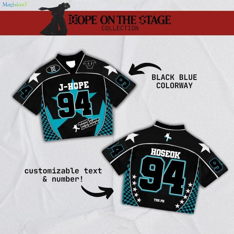 Áo Thi Đấu, Cùng Phong Cách J-Hope, Jersey Hàn Quốc Mỹ, Áo Thi Đấu Hợp Xu hướng Mới, Jersey Bóng Đá Đường Phố, Có Thể Tùy Chỉnh Tên Và Số, Thời Trang Mới, Ngắn Tay, Vải Lưới Thoáng Khí, Áo Thun Đồ Quần Áo Thể Thao, Unisex 5