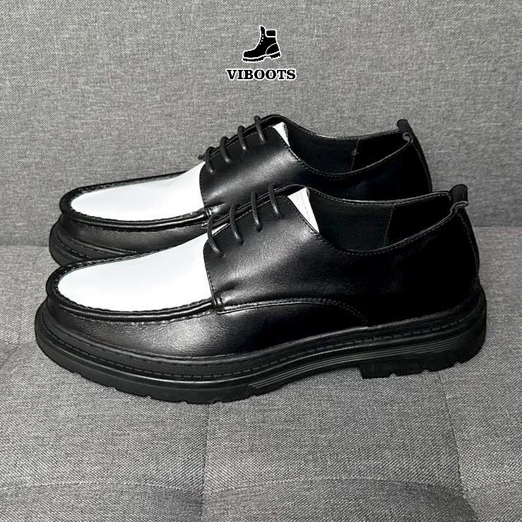 Giày Chunky Derby Da Bò Thật Đế Cao Su Khâu Viền Đế Kiểu Dáng Giày Tây Nam Chụp Kỷ Yếu Ảnh Cưới Men Shoes DC23