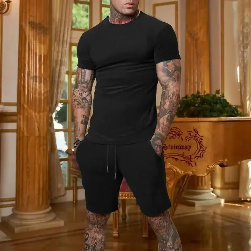 2025 Fashionable And Casual Summer Outdoor Sports Suit Men's Breathable T-shirt Shorts Casual And Fashionable Two-piece Set 4