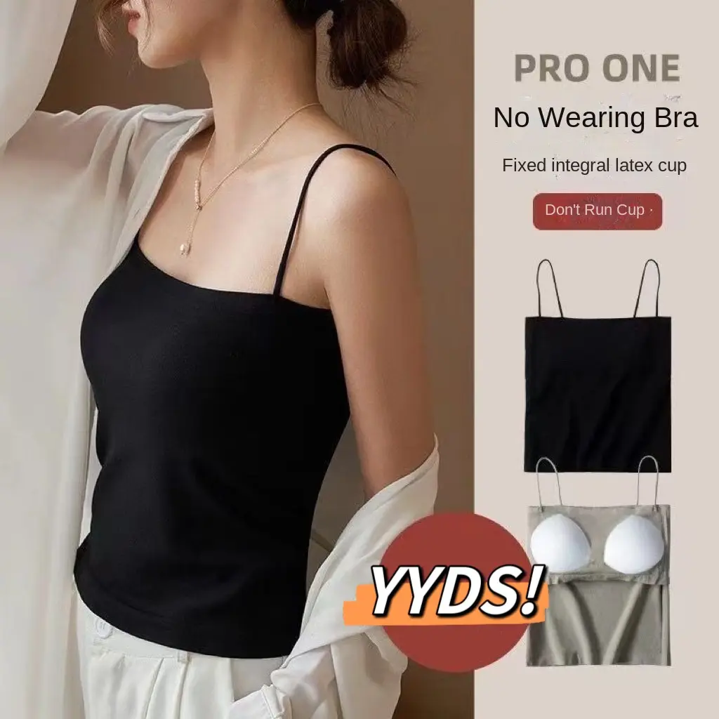 Camisole One-Piece with Chest Pad Chest Wrap Underwear Outer Wear Bottoming Short Tube Top Womenswear Lady Women Comfort Basic Minimalist Spaghetti Strap