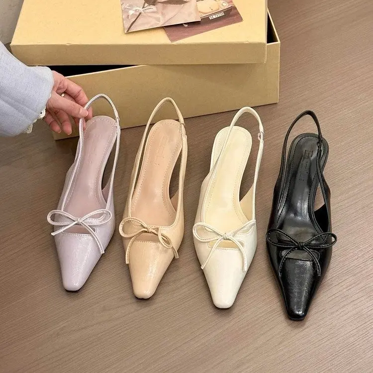 Bow kitten heels for women Slim heel slip-on
