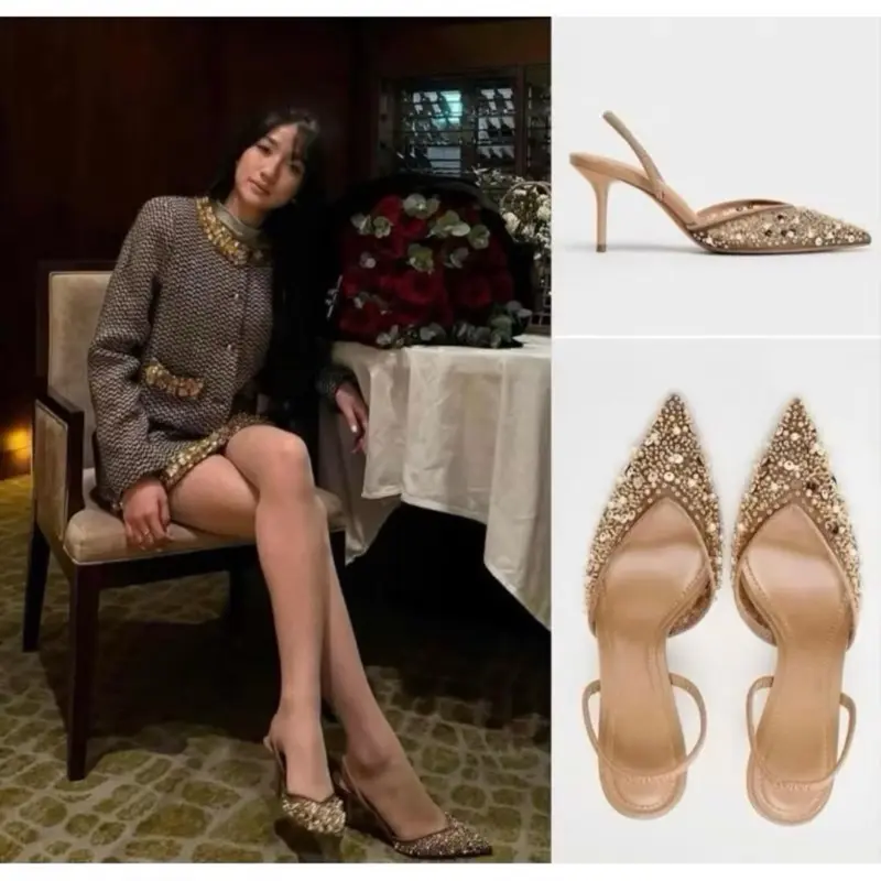 Giày sandal Z hở gót đế nhọn 6p phong cách thanh lịch phù hợp công sở fullbox phối cườm sang