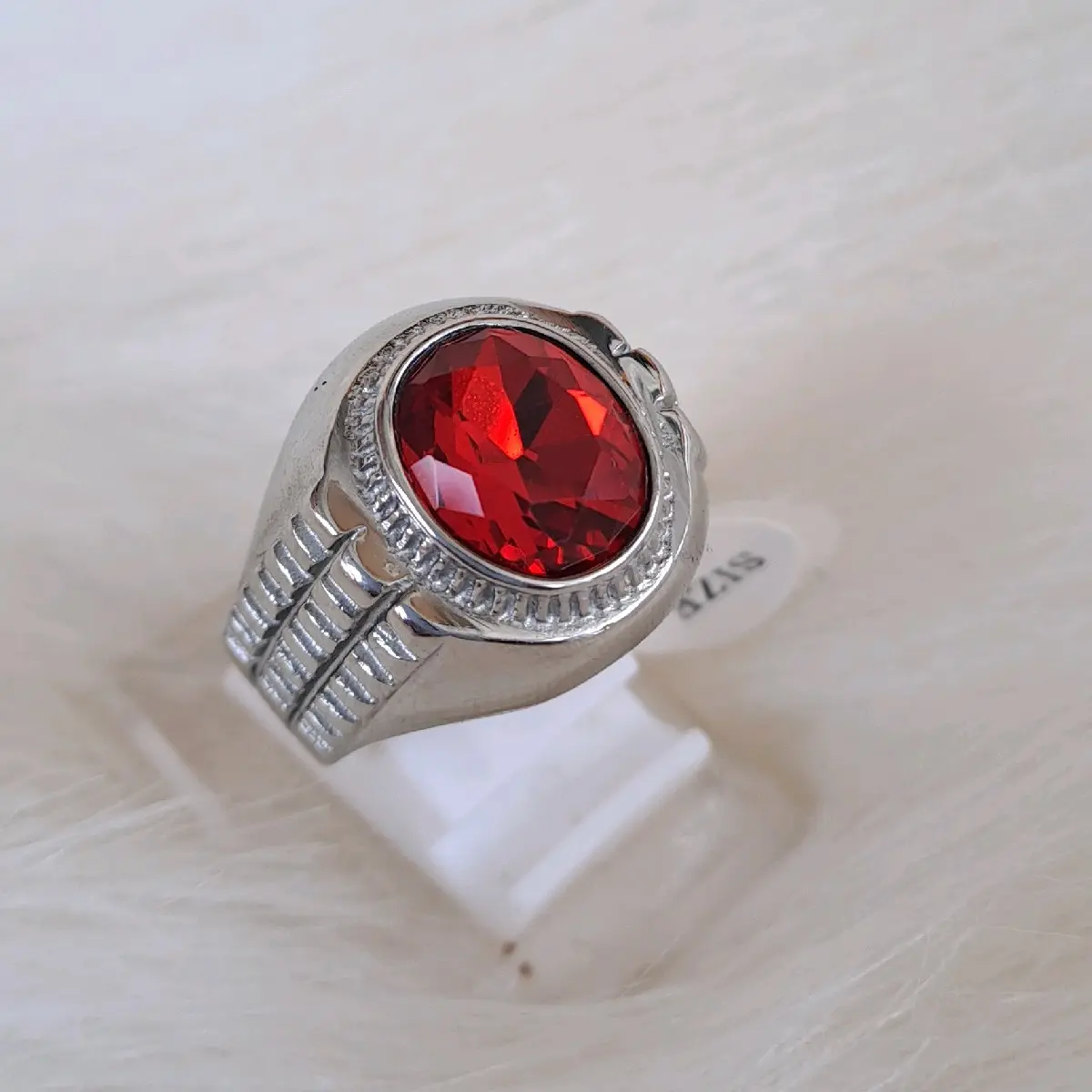 Cincin pria T0p4z merah D3lim4 ring silver titanium