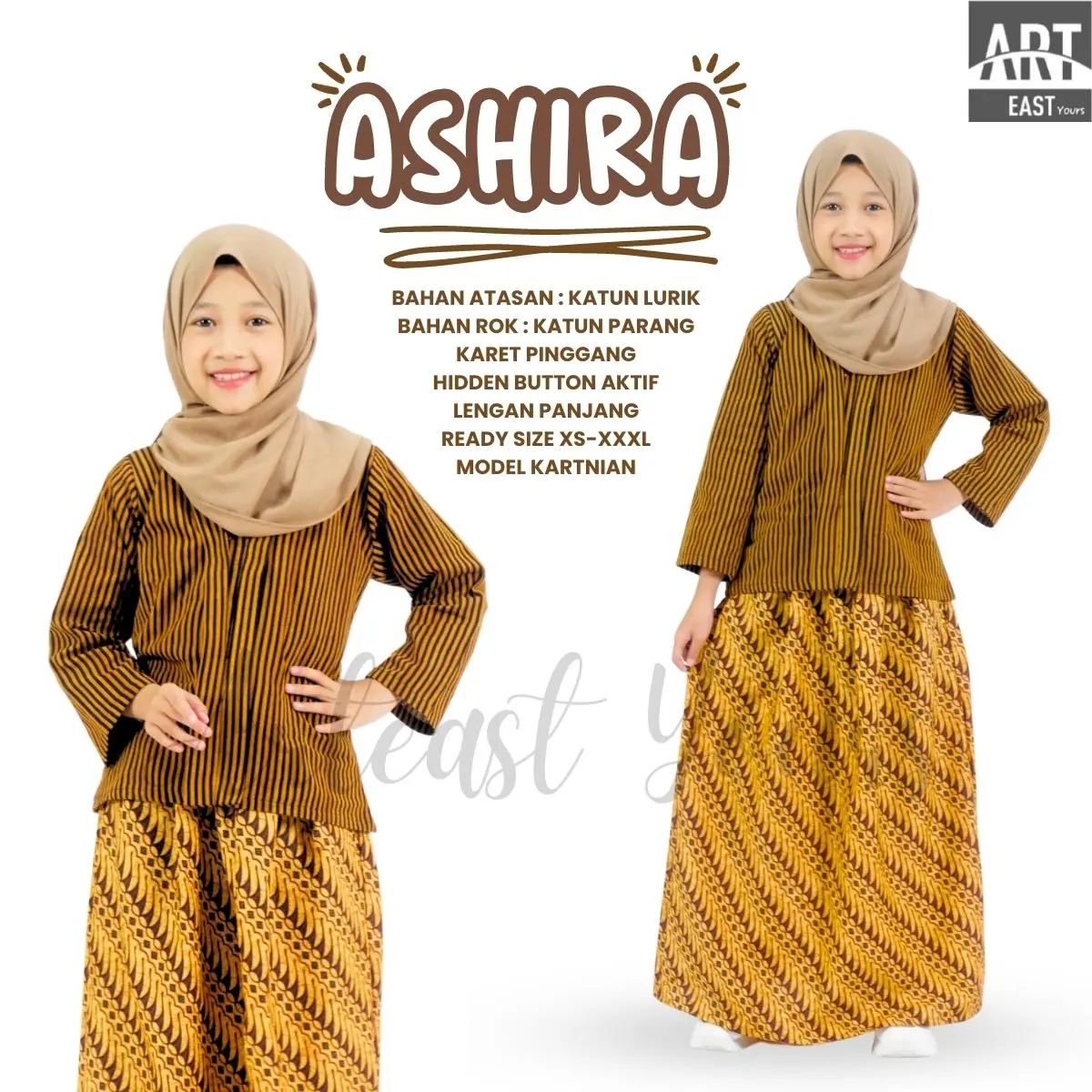 ASHIRA Setelan Anak Remaja Lengan Panjang Motif Lurik Coklat Pakaian Tradisional Terbaru Bisa COD