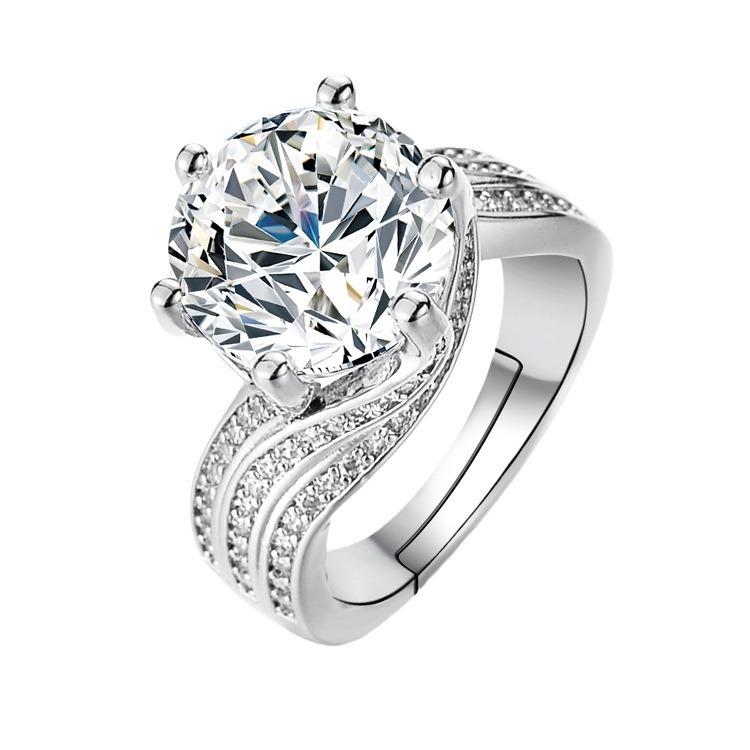Electroplated Zircon Ring, Simulation Moissanite 5 Karat Big Diamond III Love Ring, Casual All-Match Three Rows Full Diamond Line Ring Diamond Ring Prop Ornaments 5