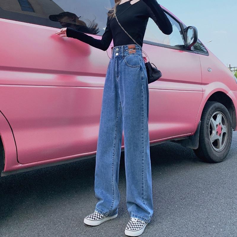 Quần Jean Nữ Ống Suông Rộng Cạp Cao 2 Cúc Tôn Dáng, Quần Bò Nữ  Lưng Cao M00-1 Pants Women  Denim