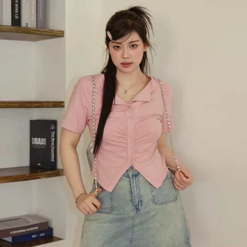 [Lazy có bigsize] Áo Thun Kiểu Cổ V Tay Ngắn Thiết Kế Che Khuyết Điểm Cho Nàng Chubby-Nữ Top Women Shirt Sơ Mi Voan Voi 5