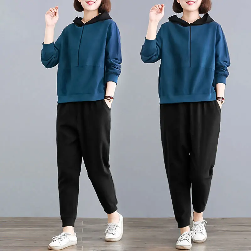 Bộ Đồ Thể Thao Đi Chơi Cho Nữ, Ngoại Cỡ Lên Đến 4XL, Dáng Rộng Rãi, Trông Trẻ Trung, Bó Sát, Hàng Mới Về, Có Mũ Trùm Đầu, Thích Hợp Cho Mùa Thu Và Mùa Đông, Phong Cách Phương Tây, Bộ Đồ Hai Mảnh