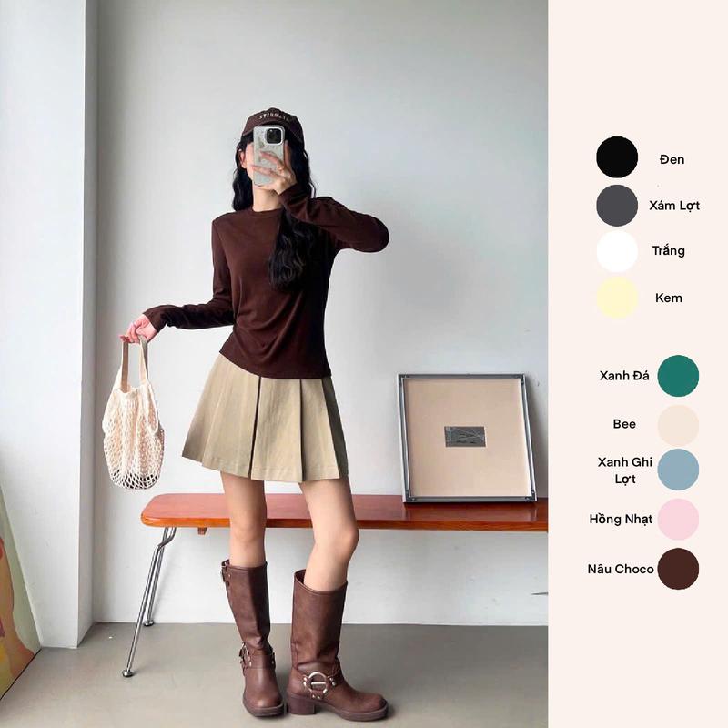 ÁO THUN TAY DÀI  BABYTEE TRƠN  ĐỦ MÀU NAM NỮ VẢI  COTTON MỀM MỊN THOÁNG MÁT DỄ PHỐI ĐỒ FW24 Cổ Tròn Women Top giặt bằng nước lạnh tối giản