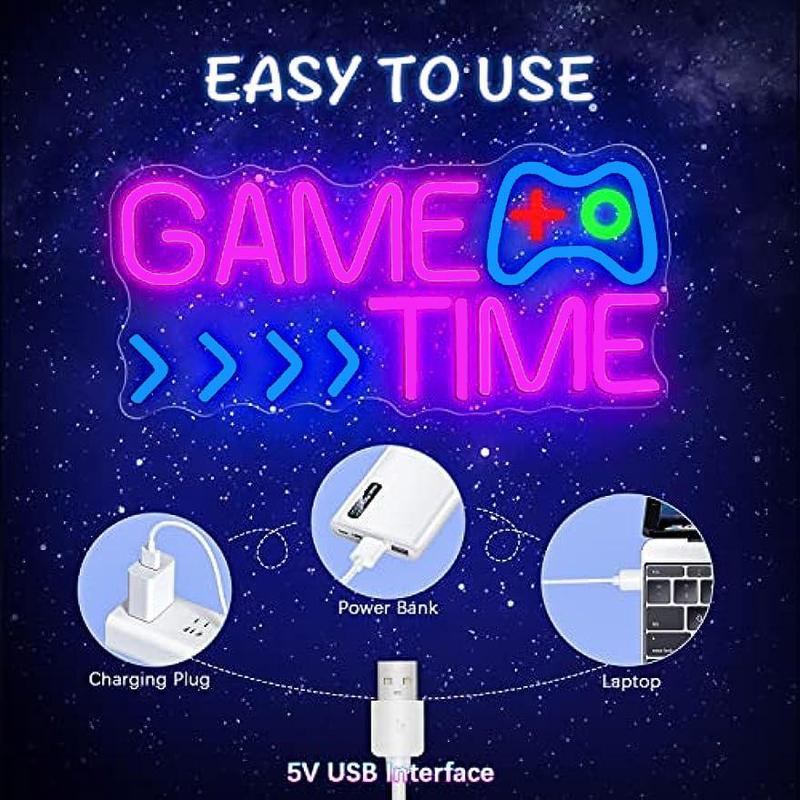 GAME TIME Design LED Neon Signs, USB Powered Decorative Ambient Lighting, Creative Design LED Atmosphere Lighting for Home & Bedroom & Gaming Room Decor, Stocking Fillers Gift 7
