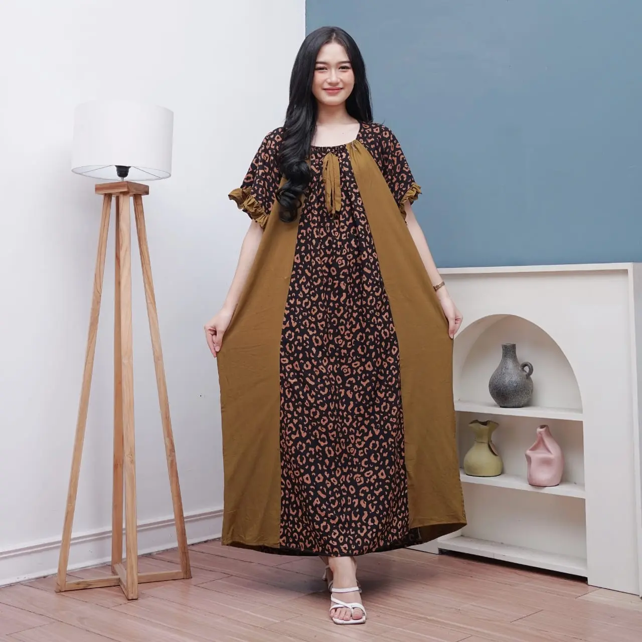 Daster karet Fuji jumbo LD 130 bahan rayon-Sackdrees jumbo rayon LD 130 muat bb 100kg-Daster rayon jumbo LD 130 karet tangan pendek Dress Bumil Wanita