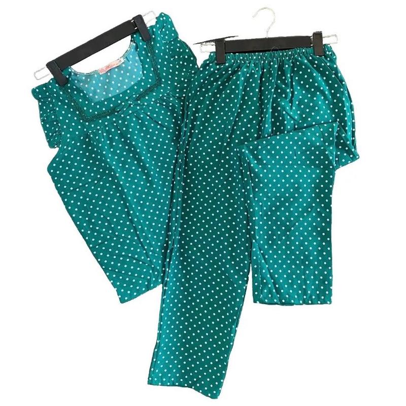 (40-75kg) Đồ bộ chấm bi chất lụa hàn quần dài 9 tấc, quần có túi 1