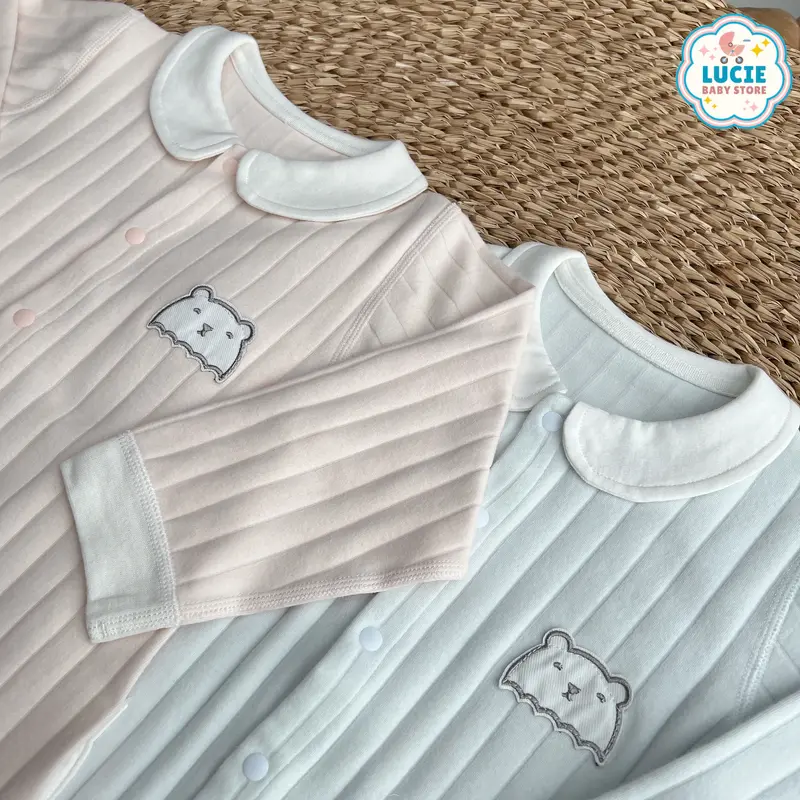 Bộ body dài tay cổ sen có túi cho bé 5-13kg chất liệu 100% Cotton thoải mái Jumpsuit Vải Cotton 1