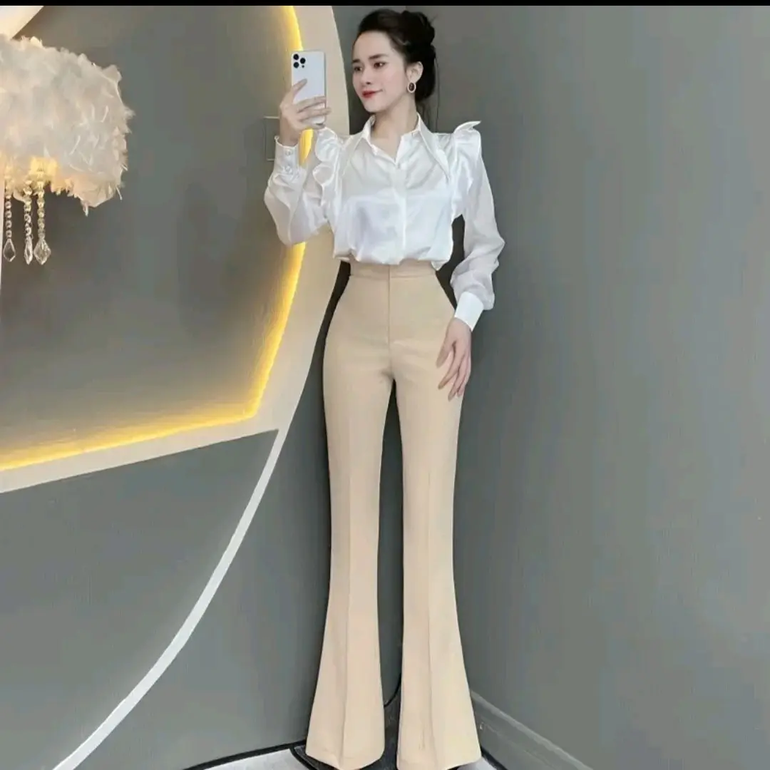 [HÀNG ĐẸP] quần loe lưng cao dài 102_ 108 cm,(1 cúc, không túi) chất mango nhật, co giãn tốt, vải mỏng,mền ,nhẹ mát , không nhăn .Ống Loe Pants ,  Ong Đen