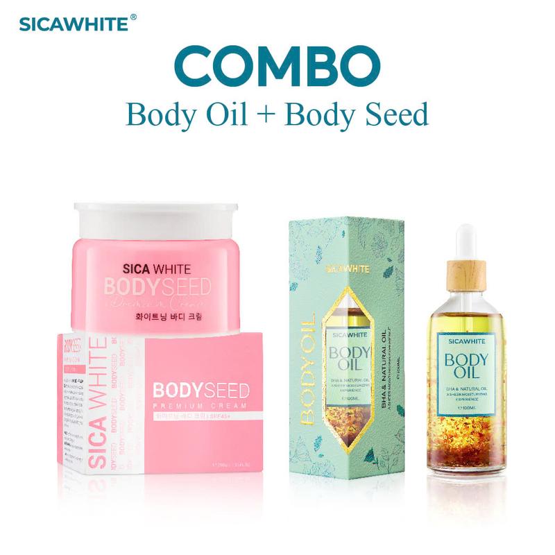 Bộ Kem Sica White, Body Mầm 200gr - Body Oil 120ml, hỗ trợ sáng hồng da, Nữ Dưỡng Body Skincare Kem Body