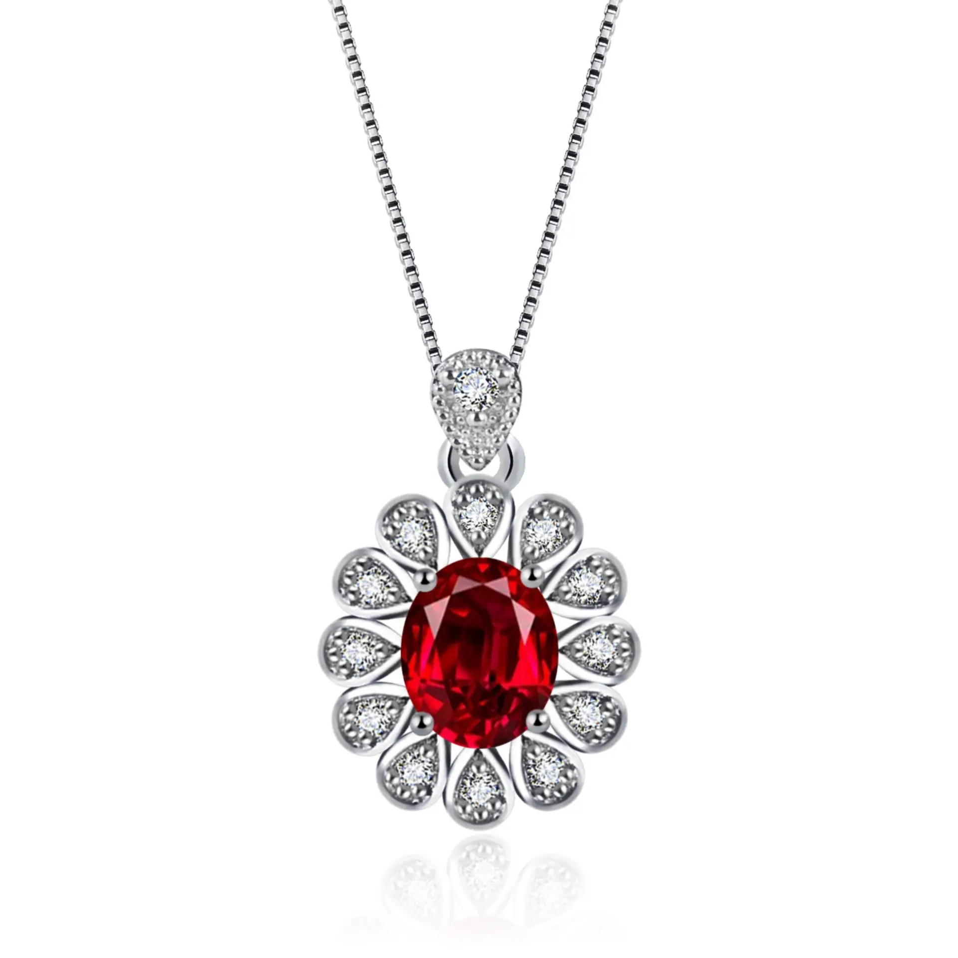 Temperament Full Zircon SUNFLOWER Red zircon Lvzuan Purple Zircon Pendant Necklace Blooming Flower Zircon Pendant Necklace