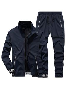 Two-Piece Set Men's Letter Tape Zip Up Jacket & Pants, Regular Fit Casual Fashion Cozy Breathable for Daily Outdoor Wear, Men Clothes for Spring & Fall