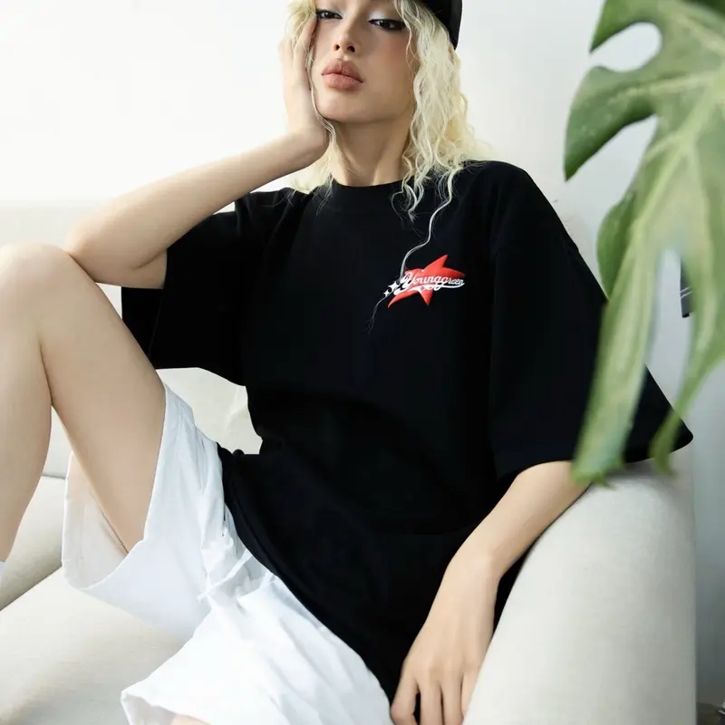 ÁO THUN STAR IN LỤA PHỒNG - UNISEX - 02 MÀU ĐEN/TRẮNG Nam Menswear Cotton Shirt Cổ Tròn boxy  shirt streetwear 4