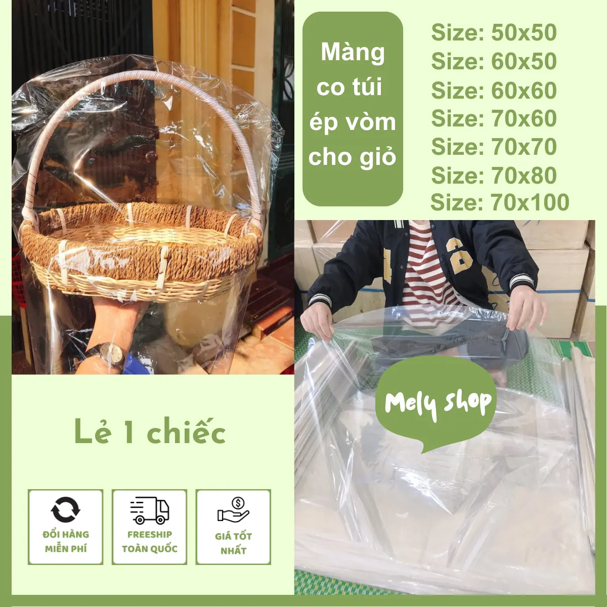 Lẻ Túi Màng Co Bọc Giỏ Quà, Giỏ Hoa Quả Dạng Ép Vòm Cực Tiện Lợi, Sang Trọng & Bắt Mắt