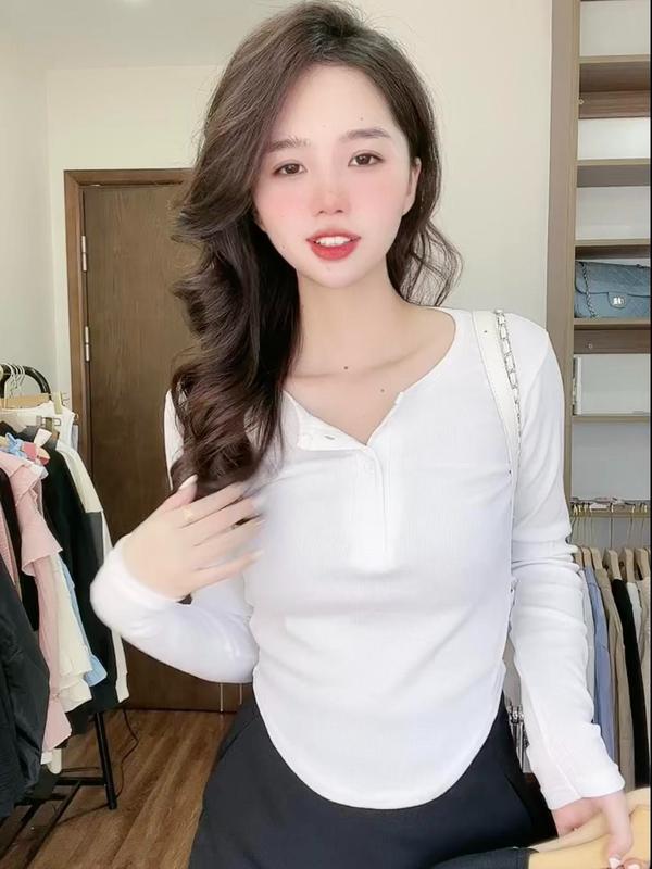 Áo dài tay vạt bầu phối khuy peonyb nữ - Thun kiểu dáng ôm body bánh bèo tiểu thư hotgirl phong cách sexy cá tính đường phố hàn quốc đẹp ATH103