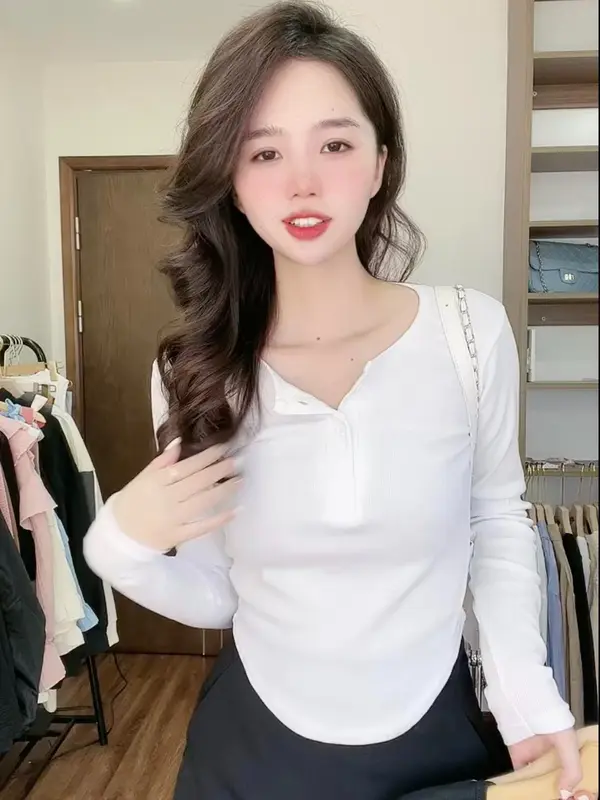 Áo dài tay vạt bầu phối khuy peonyb nữ - Thun kiểu dáng ôm body bánh bèo tiểu thư hotgirl phong cách sexy cá tính đường phố hàn quốc đẹp ATH103 0