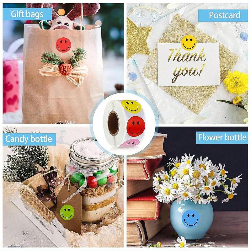 Smile Face Pattern Self Adhesive Sticker, 500pcs/roll Round Label Sticker, Decorative Sticker for Gift, Cake, Biscuit, Greeting Card Envelope 4