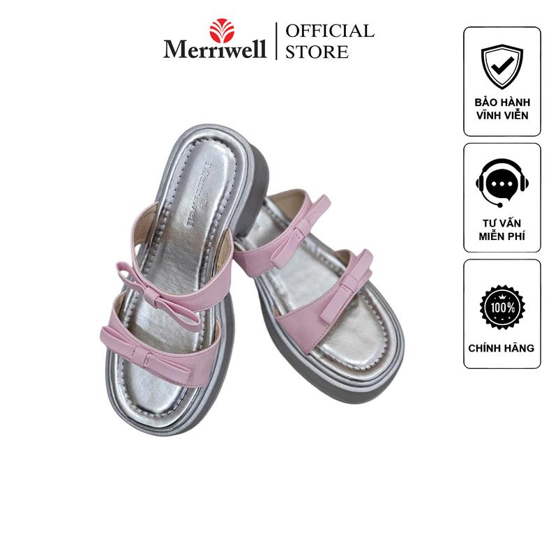 MERRIWELL Dép Đé Cao Bánh Mì 2 Quai Nơ Xinh Xắn DNF19 - Nữ - DéP guo c nux in h giày cao gót bệt dép nữ đẹp đế cứng giay hang hieu Shoes GiàY Sandal Cao Su Hoa dép cao bằng giày đế xuồng 7 phân