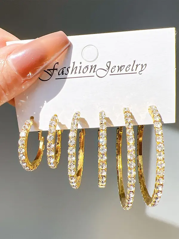 Rhinestone Decorated Hoop Earrings, Elegant Jewelry for Party, Daily Clothing Decor, Trendy All-match & Exquisite Jewelry for Birthday Gift 4