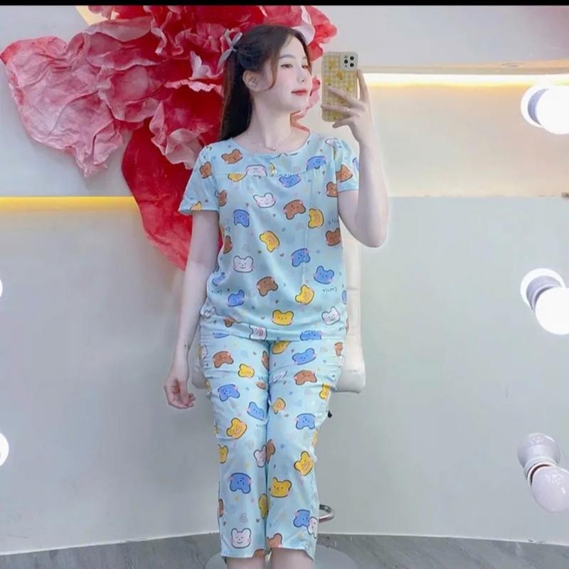 KA77 - Size 3XL (75-80kg) Đồ Bộ Tole Lanh Nữ Áo Tay Ngắn Cổ Tròn 2 Nút Quần 9 Tấc Top 4