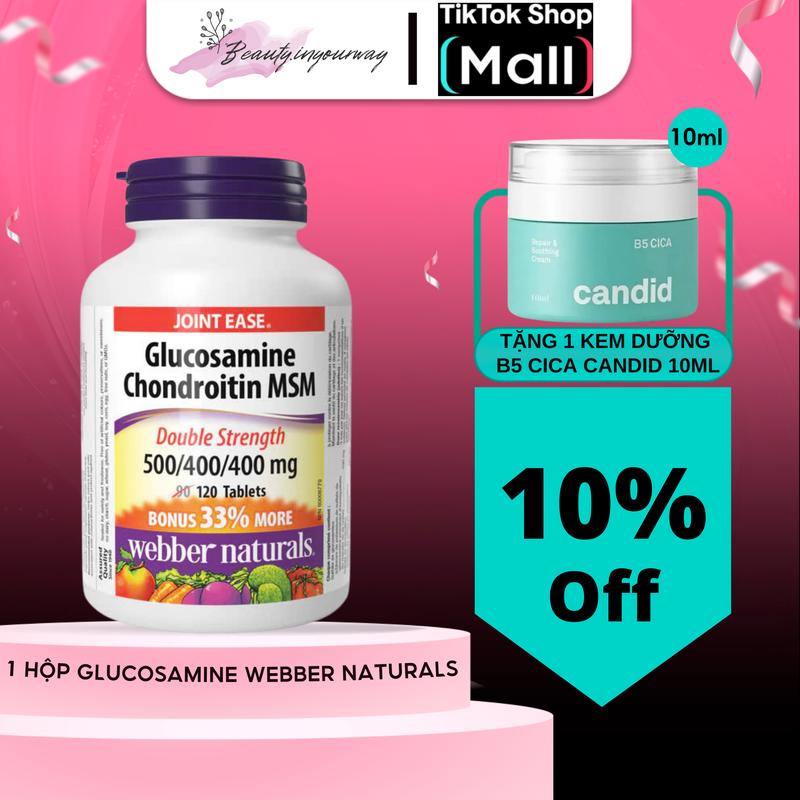 TPBVSK Viên Uống Hỗ Trợ Bảo Vệ Sức Khỏe Xương, Khớp Webber Naturals Glucosamine Chondroitin MSM 500/400/400 mg, Hàng Công Ty 120 Viên