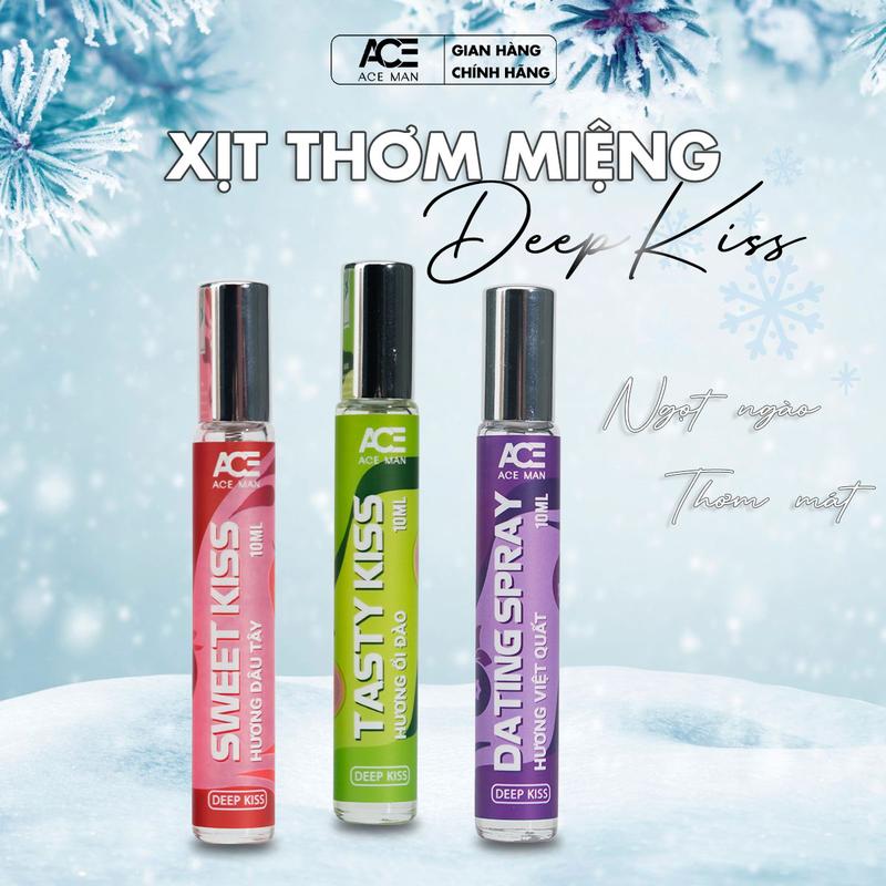 Xịt thơm miệng Deep Kiss ACE 10ml/chai xịt miệng việt quất, ổi đào và dâu tây mang đến hơi thở ngọt ngào, the mát