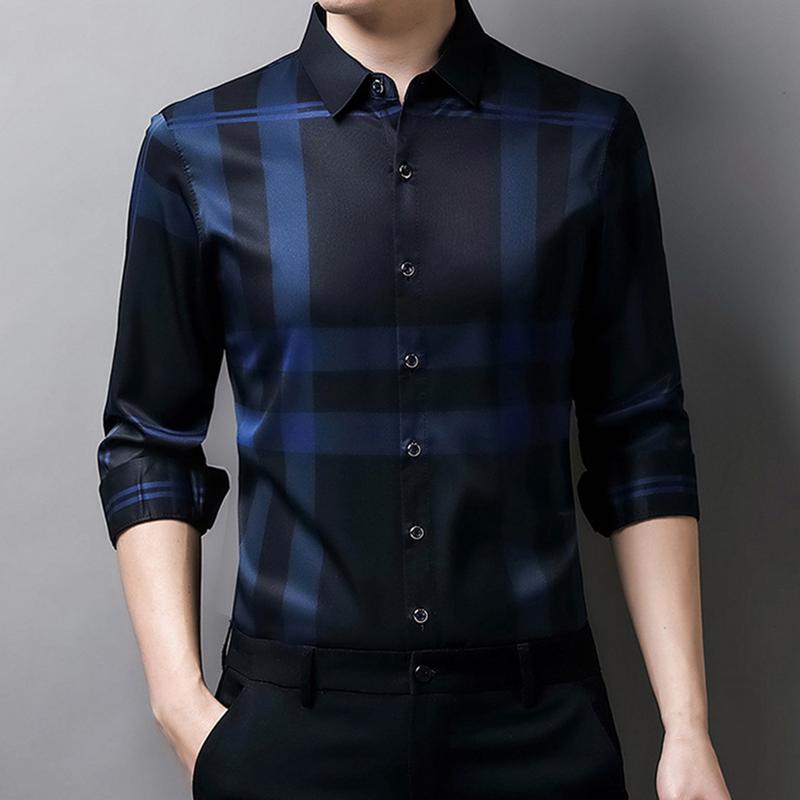 Yipoiu-Áo Công Sở Kẻ Sọc Cho Nam, Thoải Mái, Sành Điệu, Đi Làm, Phong Cách Mỏng, Trang Phục Ngoài, Áo Sơ Mi Nam Mùa Xuân Thu 6