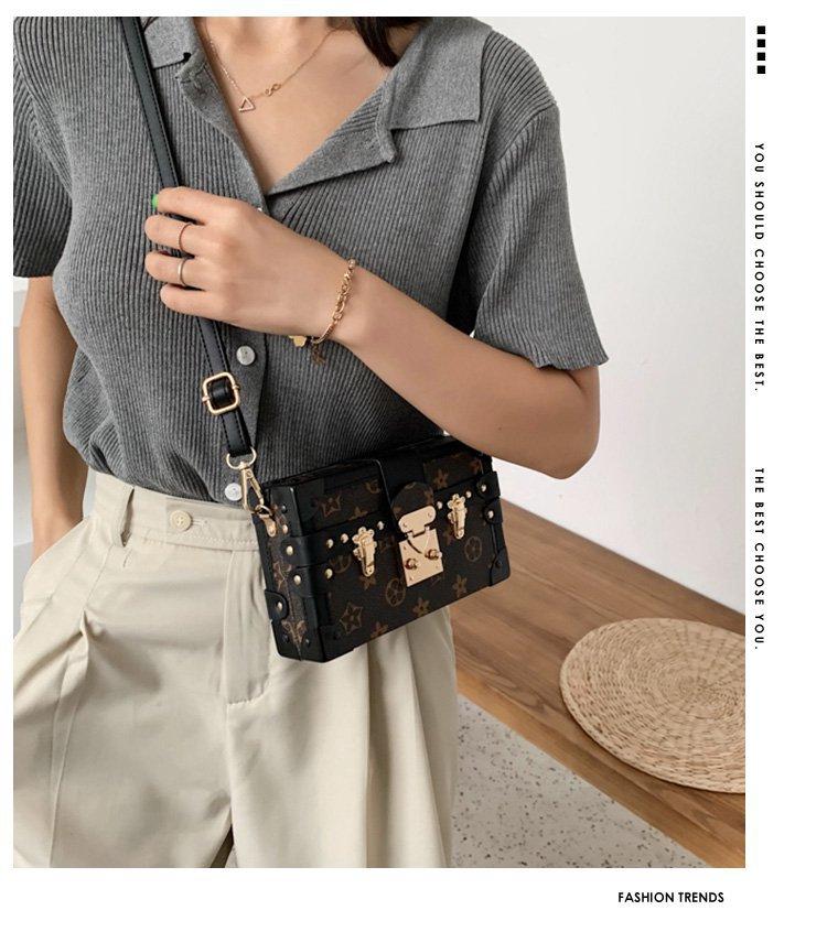 Product Introduction of Vintage Print Women's Box Bag High-Value New Light Luxury Niche Makeup Bag Small Square Bag Single Shoulder Crossbody Bag 5