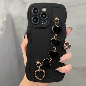 Funda para celular con dije de corazón y cadena, cobertura completa antigolpes, accesorios de moda para celular compatibles con iPhone 11 12 13 14 15 Pro Max, funda