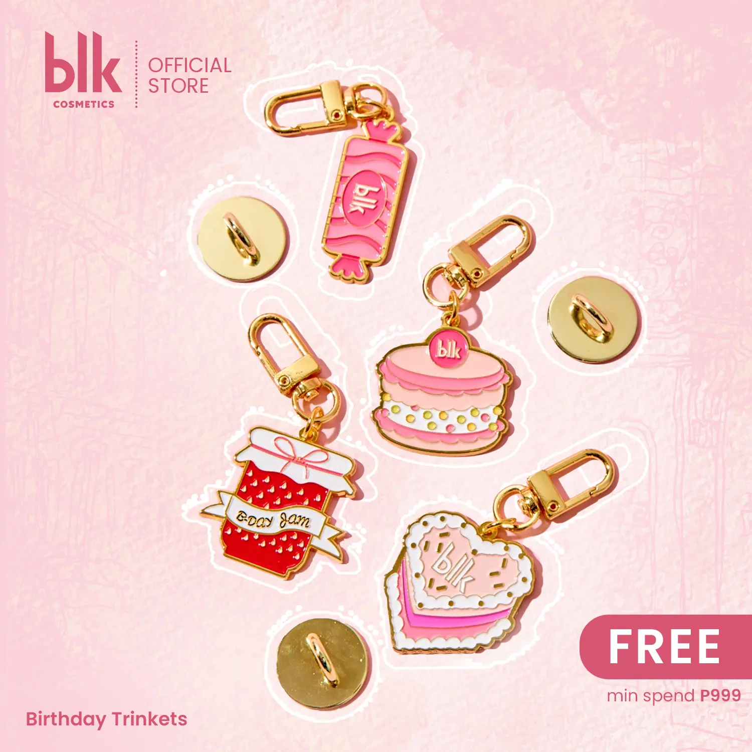 blk cosmetics bday keychain (heart cake, macaroon, jam, candy)