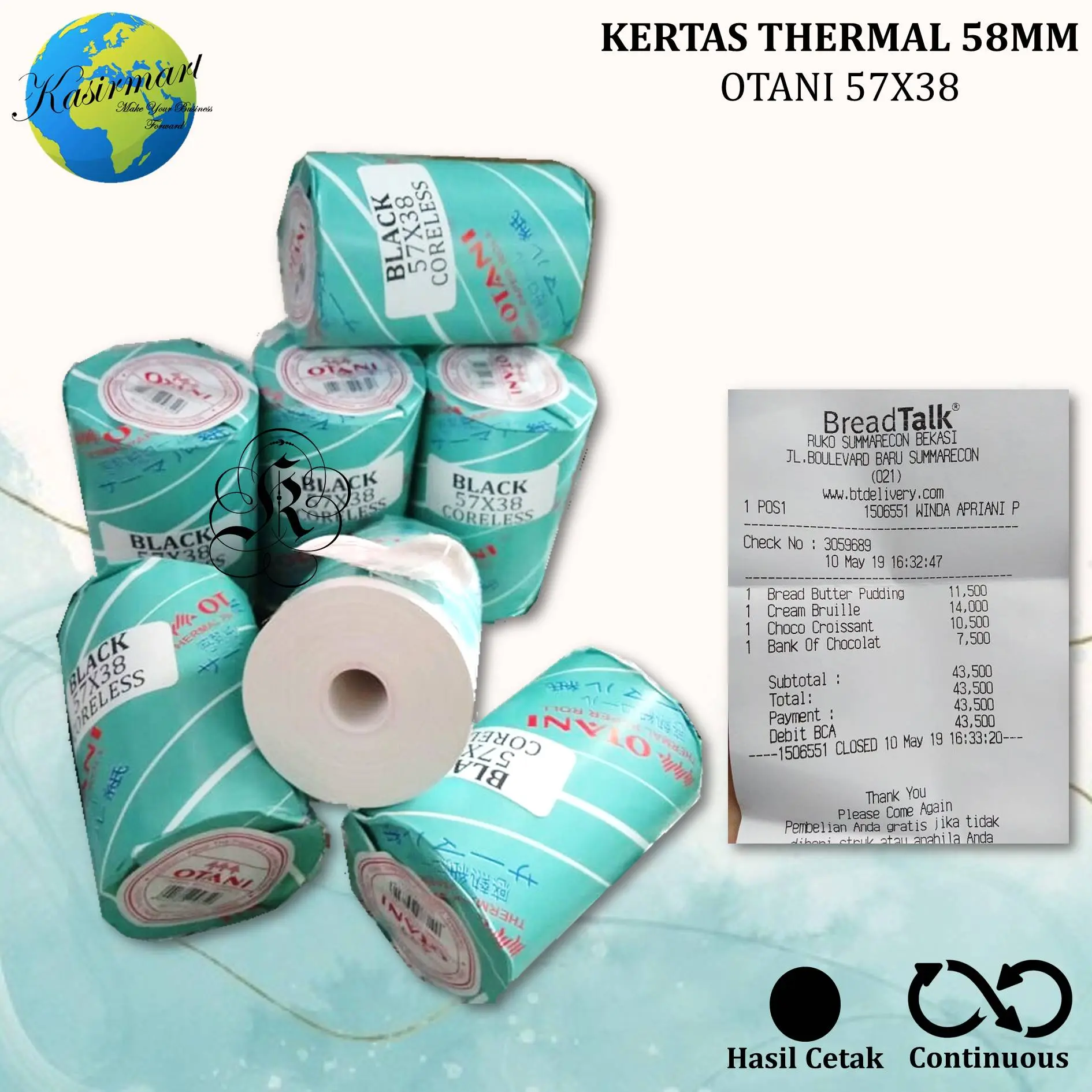 10 Roll Otani 58x40 Coreless Kertas Struk Thermal Otani 58mm EDC & Printer Thermal Bluetooth 57x38/58x40/58x38/57x40/57x37/58x37 Coreless