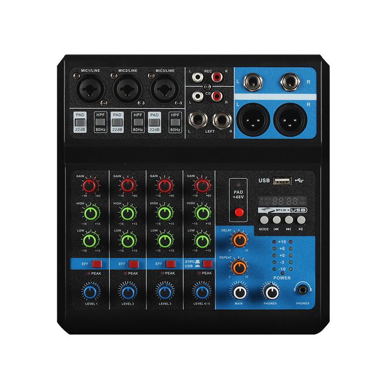 Mixer 5-way computer recording Free drive sound card Live home stage Bluetooth USB DJmixer mixer 5