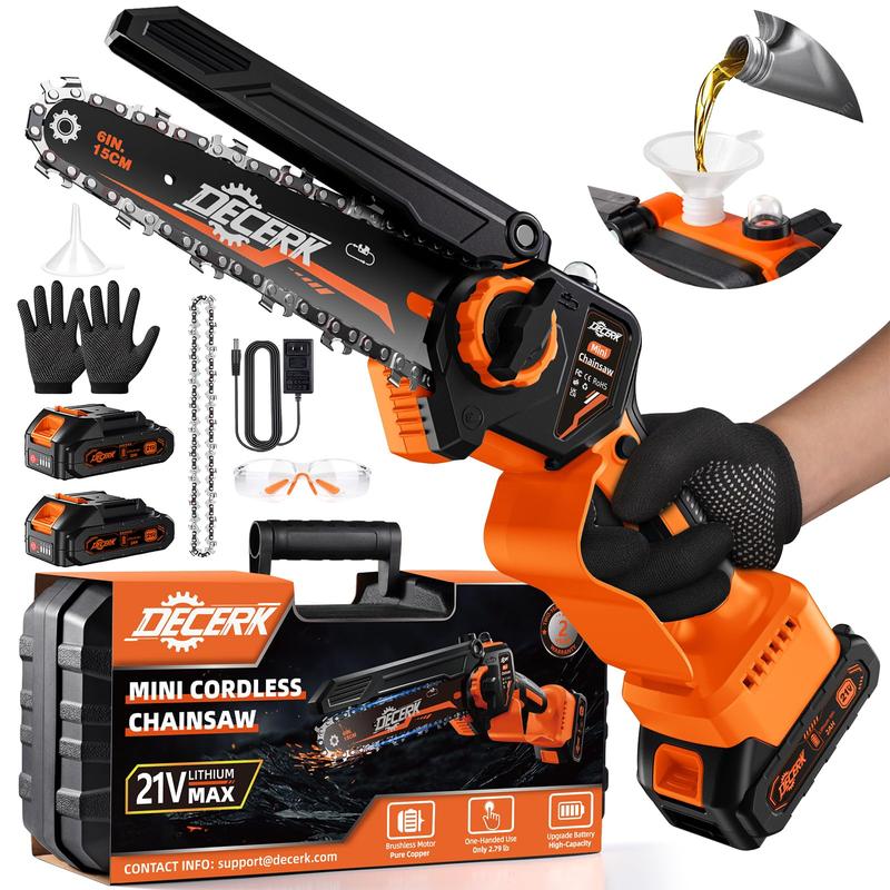Decerk Garden Mini Chainsaw, 6 Inch Electric Chain Saw Cordless ...