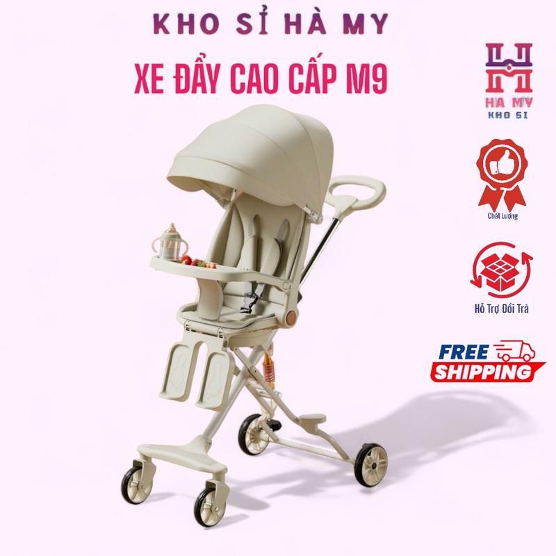 Xe Đẩy M9 Phiên Bản Mới Nhất Có Khay Bàn Ăn Dặm, Bệ Để Chân Và Rèm Mái Che Kem Cho Bé tomorrow sky xe xe  đẩy