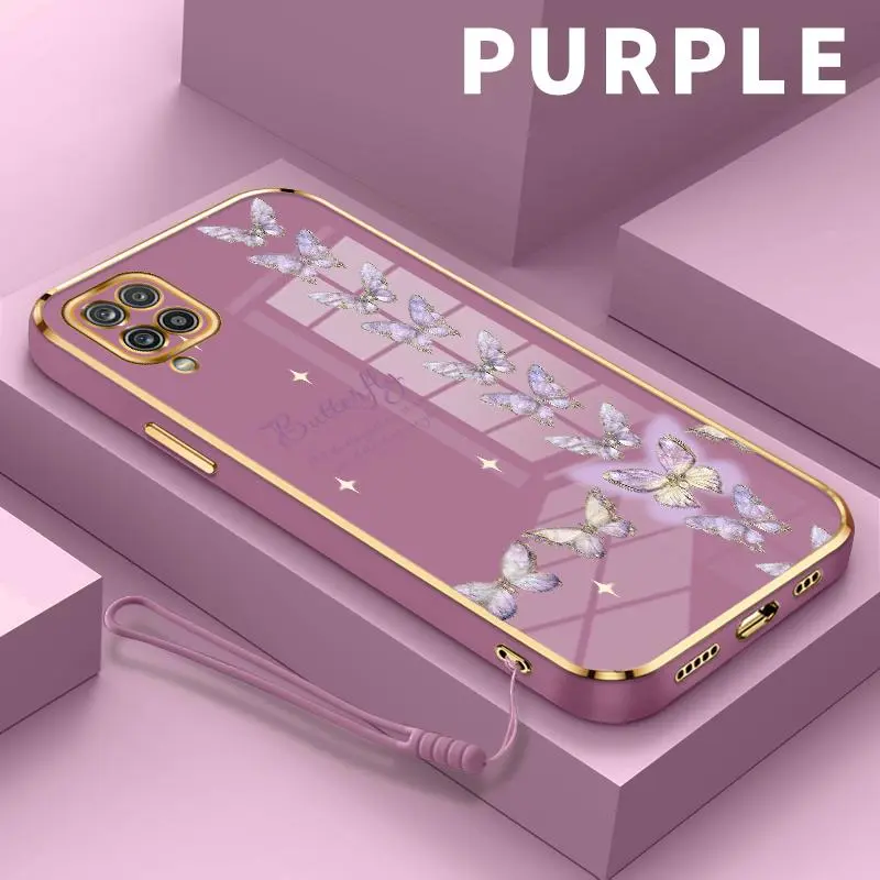 Softcase Untuk Samsung A12 A01 A02 A02s A03 Core A03s A04 A04E A04s A05 A05s A10 A10s A11 A13 A14 A20 A20s A21s A22 A22s A23 A24 A25 4G 5G Casing Silikon Plating Emas Kupu-kupu Kristal Sederhana Hp Polos
