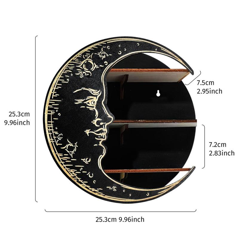 Moon Design Wall Rack for Room Decor, 1 Count Creative Home Decor Wooden Shelf for Ornaments Display, Wall Mounted Storage Rack, Hanging Wall Decor 2