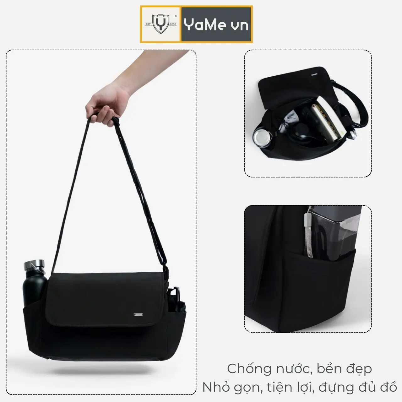 Túi Đeo Chéo Nam Màu Đen Đơn Giản Đi Học Đi Chơi Thương Hiệu Y2010 Cosmo 34 22279 |YaMe|