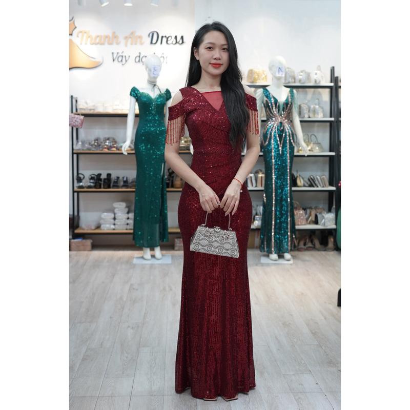 Thanh An Dress DC235 - Đầm kim sa tay đính đá rớt vai sang trọng đầm dạ hội trung niên