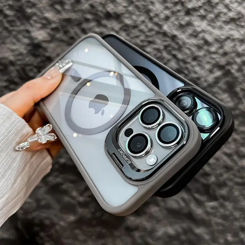 Clear Magnetic Case with Camera Kickstand for iPhone 16 15 14 13 12 Pro Max Compatible with Mag Safe Military-Grade Protective Case Cover Drop Protection 3